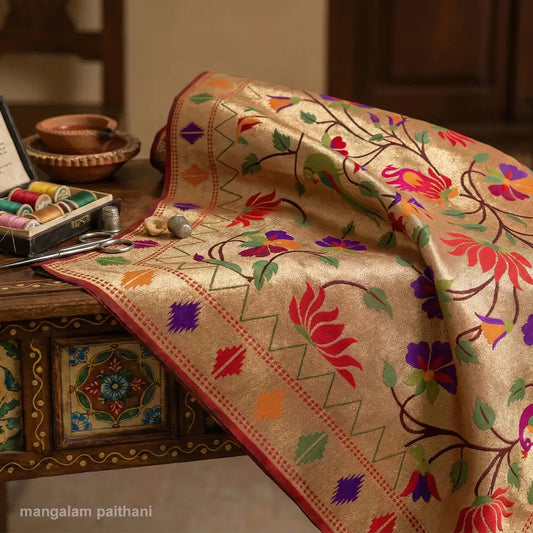 Golden Zari Paithani Blouse Piece