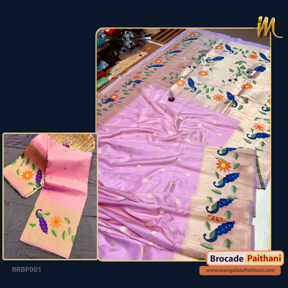 baby pink paithani saree