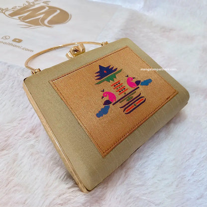 Traditional Paithani Silk Clutch with Peacock Design