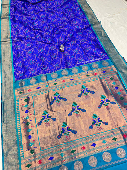 blue saree mangalam bandhani paithani