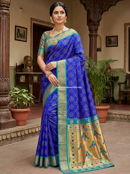 bandhani blue paithani saree