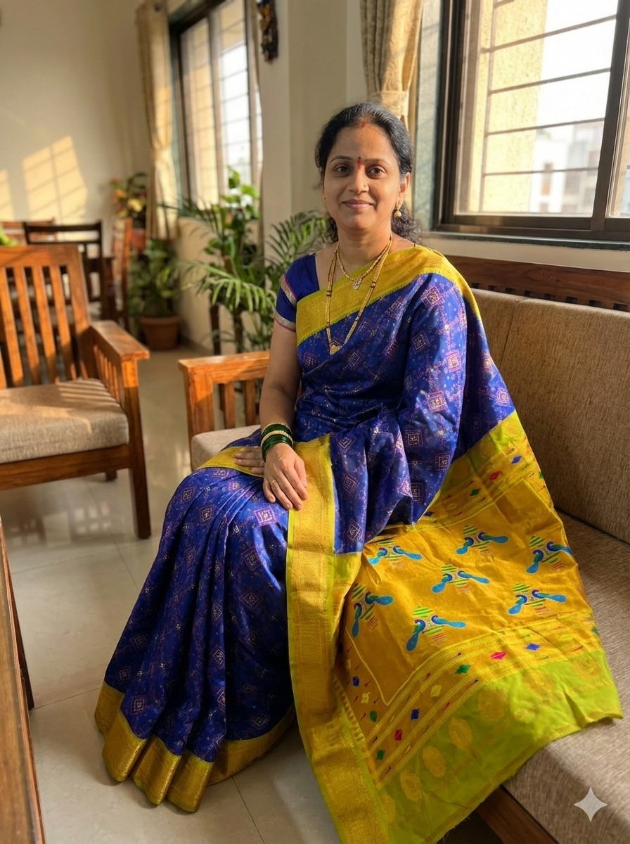 blue paithani saree mangalam paithani