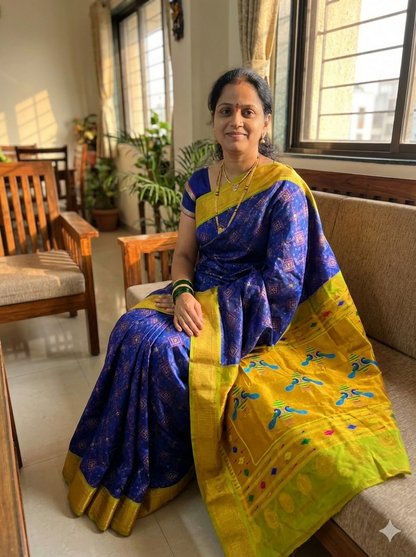 blue paithani saree mangalam paithani