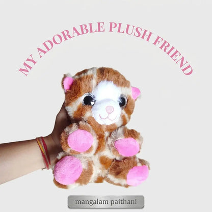 Cute brown cat plush soft toy with pink paws for kids