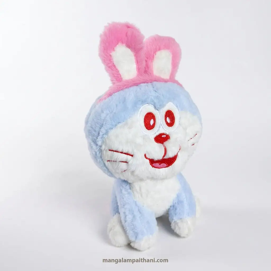 Cute Doraemon plush soft toy with bunny ears for kids