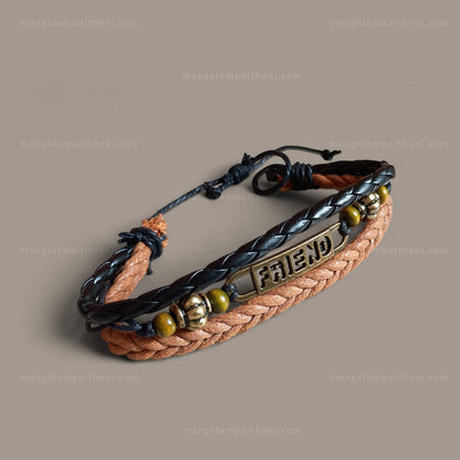 Bracelet with braided design, beads, and 'FRIEND' tag