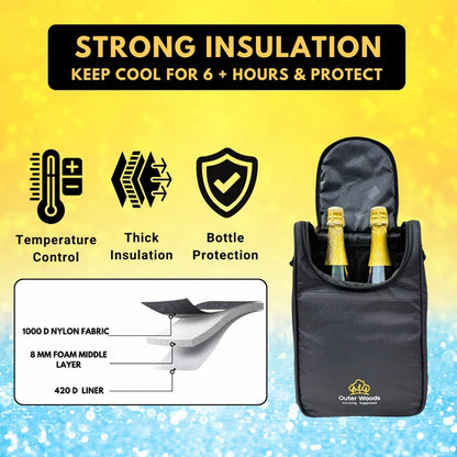 Outer Woods - Insulated 2 Bottle Cooler Bag | 6+ Hours Cooling | 2 Ice Gel Packs