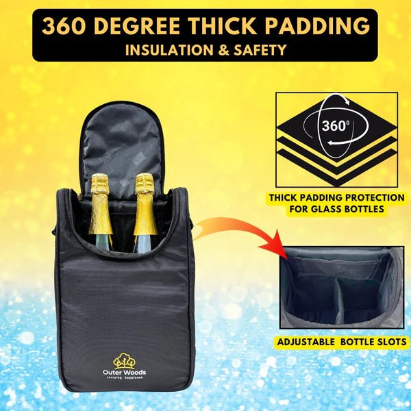 Outer Woods - Insulated 2 Bottle Cooler Bag | 6+ Hours Cooling | 2 Ice Gel Packs