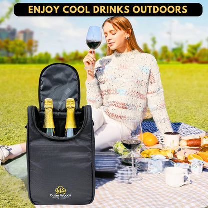 Outer Woods - Insulated 2 Bottle Cooler Bag | 6+ Hours Cooling | 2 Ice Gel Packs