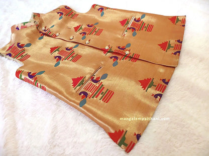 Golden Paithani Nehru Jacket with peacock design