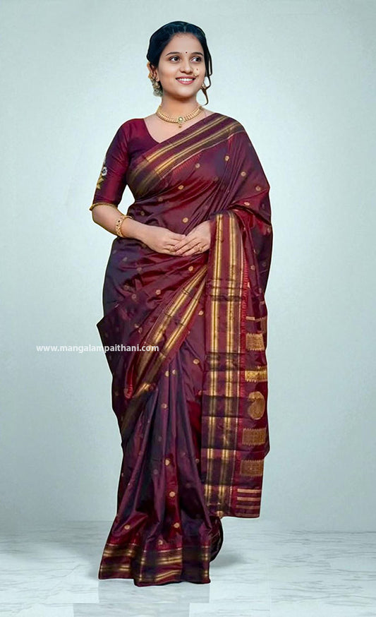 maroon color narayan peth paithani saree