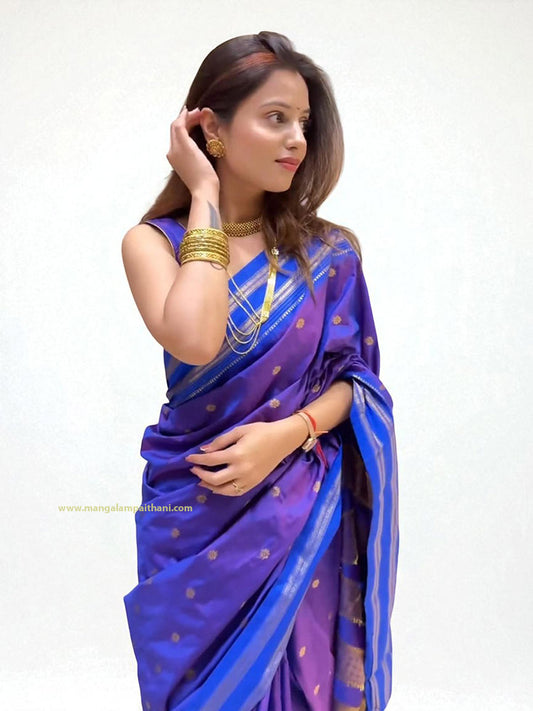light indigo color paithani saree