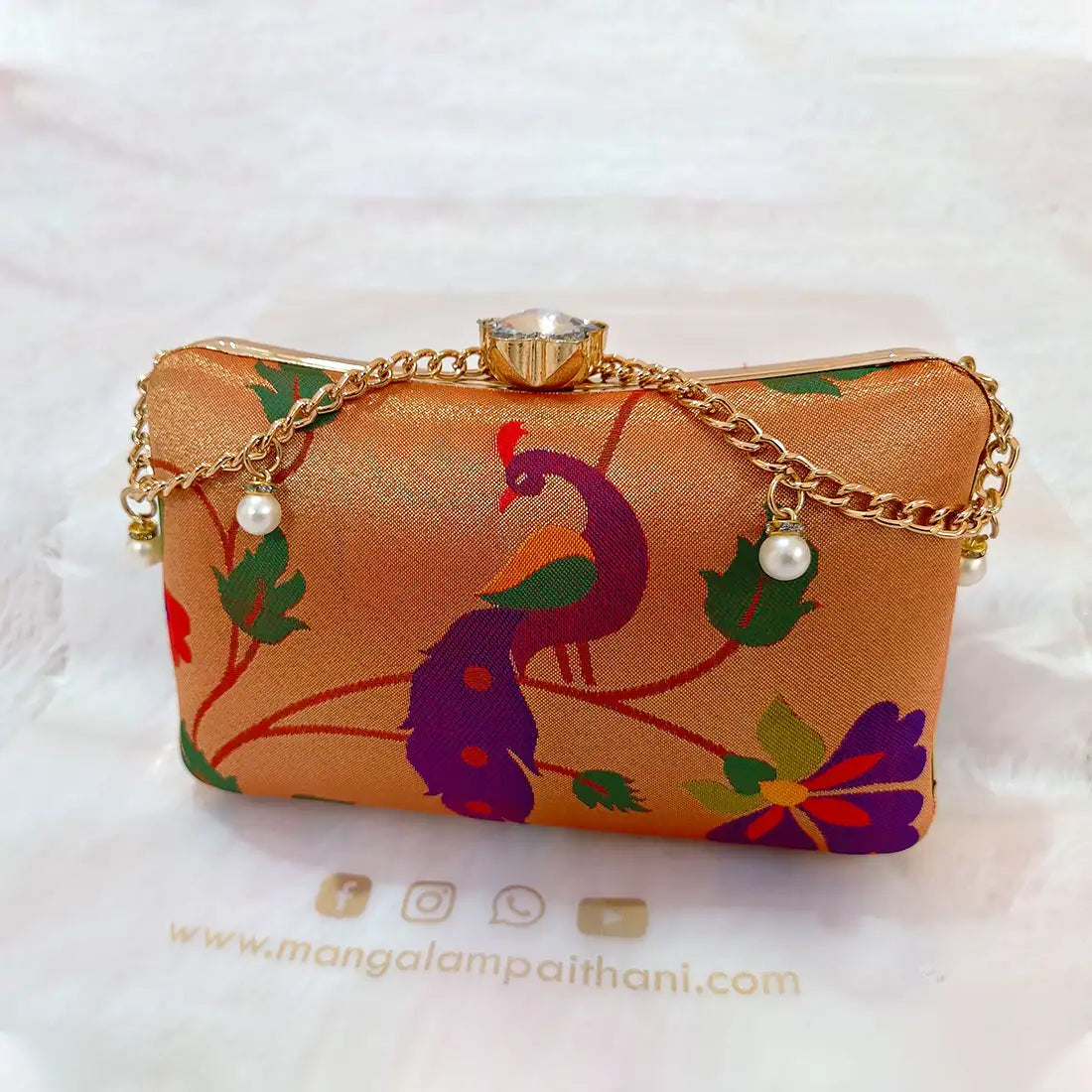 Paithani Silk Clutch Purse with Peacock Design