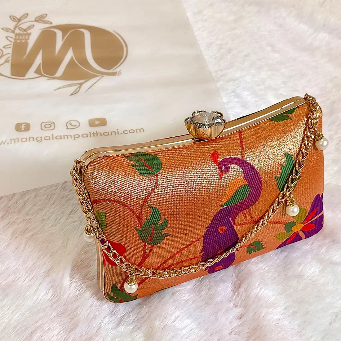 Paithani Silk Clutch Purse with Peacock Design