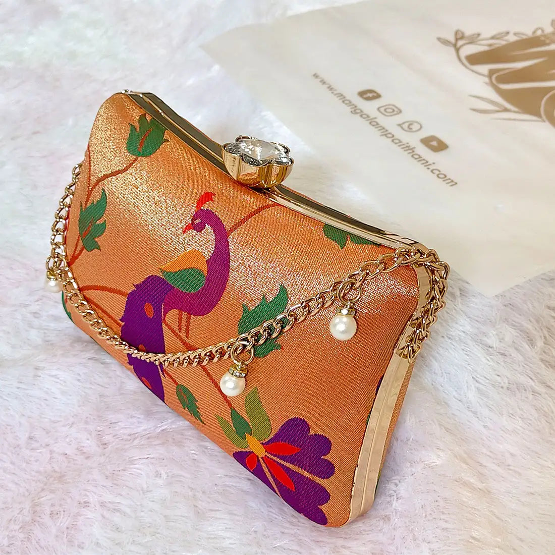 Paithani Silk Clutch Purse with Peacock Design